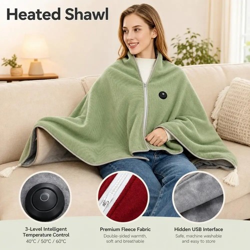 Heated fleece poncho - heated,